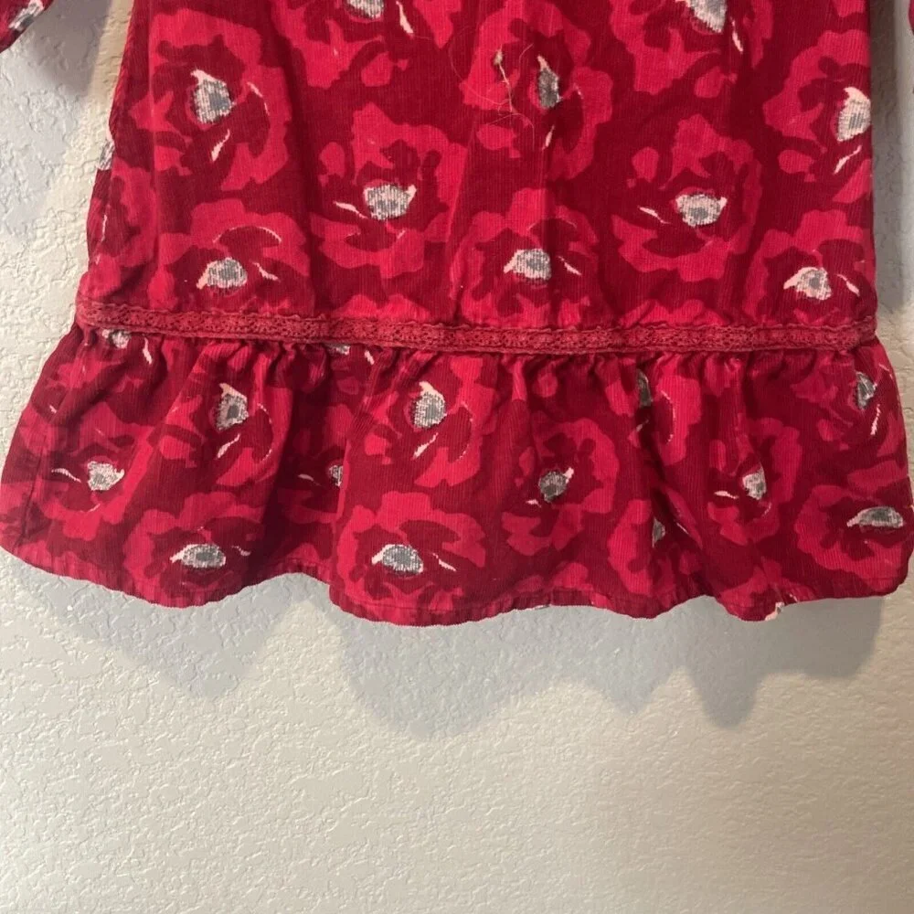 GARNET HILL KIDS CORDUROY Long Sleeve DRESS Size 2 Red Floral Winter